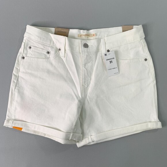 Levi's Women's Shorts 31 Mid Length Denim Solid White Cuffed Shorts 31W 12 - Picture 1 of 9